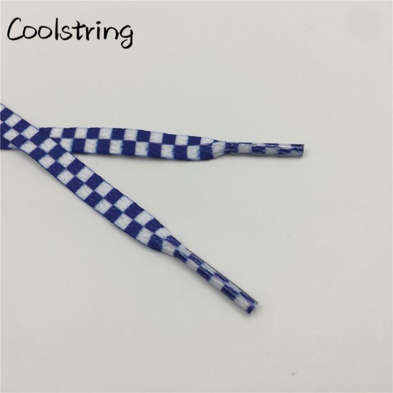 Polyester 8mm Width Flat Shoelaces Grid Shoe Lace Checkered Digital Print Shoestrings Sublimated