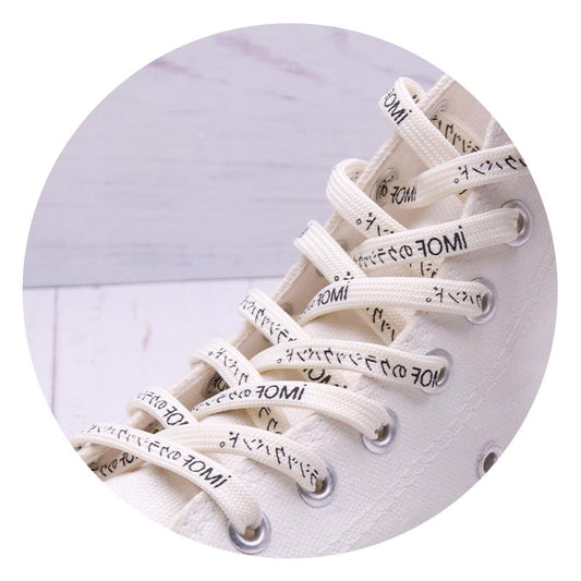 Japanese Letter Silk Screen Printing 7MM Top Shoe Accessories Canvas Shoelaces For Kids Adults Easy