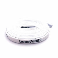 Flat White Black Printed BoostVIBES Shoelaces Two Sided Printing Letter Bootlaces For Sports