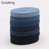 8mm Premium Flat Denim Shoelaces Metal Aglet Classic Laces Customize Your Kicks Blue Black