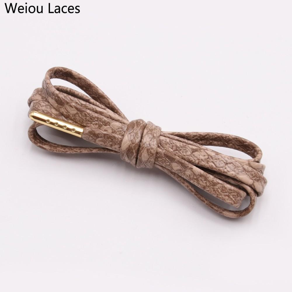 Weiou 7mm Flat Snake Skin Shoelaces White Red Grey Brown Luxury Leather Shoe Laces With Gold Metal