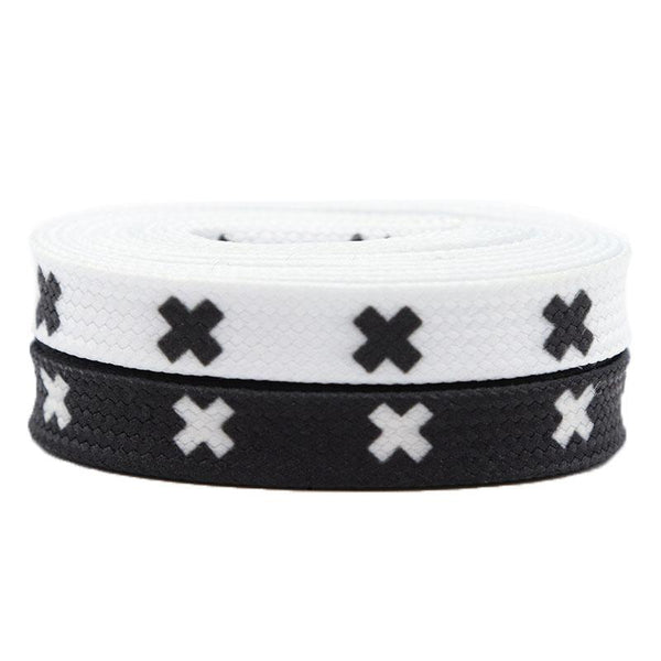 8MM Black White X Symbol Top Shoelaces Men Women Sneakers Canvas High Quality Cords Wide Ropes For