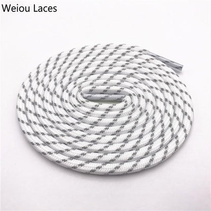 Weiou 4.5mm Round Rope Laces White Grey Cross Grain Two Tone Shoelaces Striped Bootlaces For Hiking