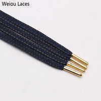 Weiou Premium Flat Denim Shoelaces With Metal Tips Cool Laces To Customize Your Kicks Blue Black