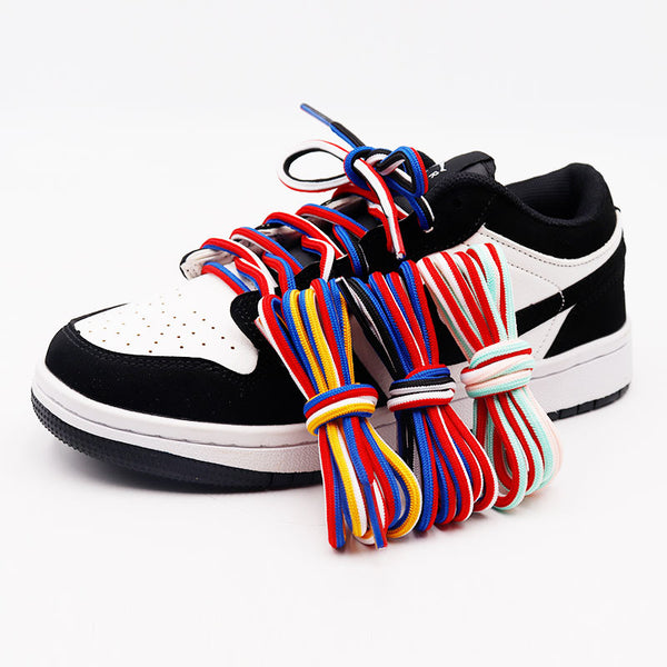 Weiou Manufacturer High Quality Polyester 3 Colors Optional Four- Color Shoelaces For Casual Sport Sneaker Shoes